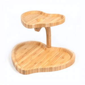 2 टीयर बुफे प्रदर्शन खड़े हो जाओ टेबल बांस लकड़ी नाश्ते की सेवा ट्रे xh-C022