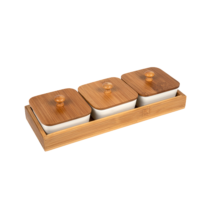 Modern Restaurant Natural Bamboo Food Snack Sauce Serving Tray XH-C025