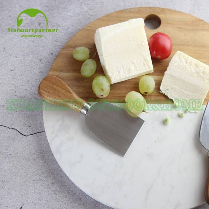 Round Acacia Wood And Marble Cutting Board Serving Tray   XH-G045