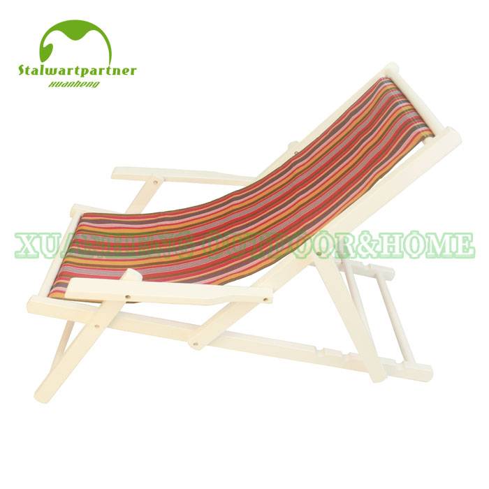 Folding Wood Beach Sling Deck Chair With Stripe XH-X031