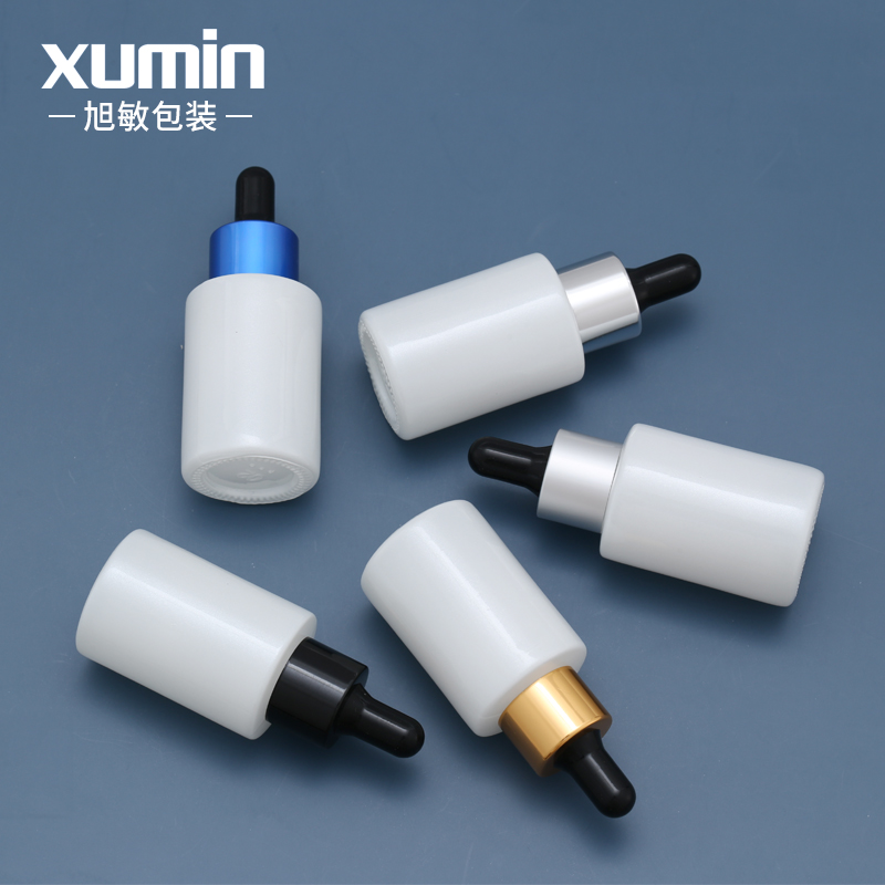 Online Exporter Bottle Glass -
 30ml pearl white dropper bottle  Black silicone head in stock cosmetic packaging glass bottle for serum – Xumin