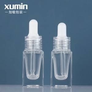 Cosmetic serum bottle clear 10ml square glass dropper bottle customized packaging