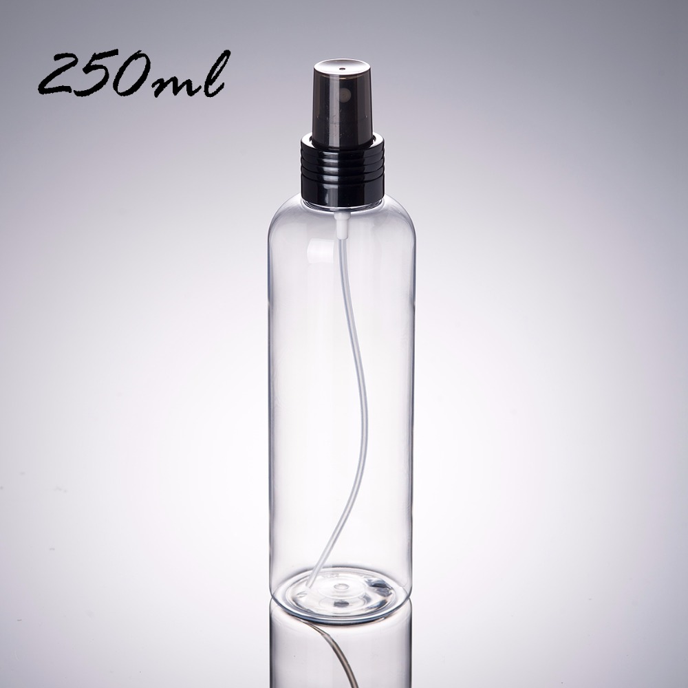 Big Sale Leak-proof design black cap 50 100 75 250ml clear spray plastic liquid cosmetic pet bottle