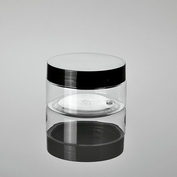 New design black cap 100G clear cosmetic pet plastic jar