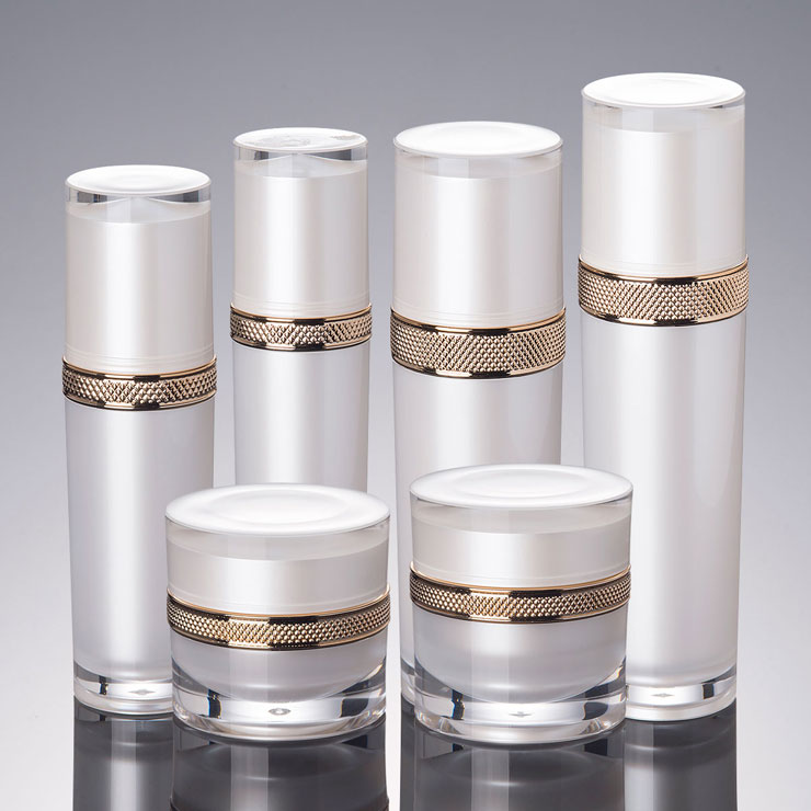 China New ProductCosmetic Packing -
 Big Sale Gold Rim 50g skincare Cosmetic Acrylic Jar 30 50 100 120ml Lotion Acrylic Bottle – Xumin