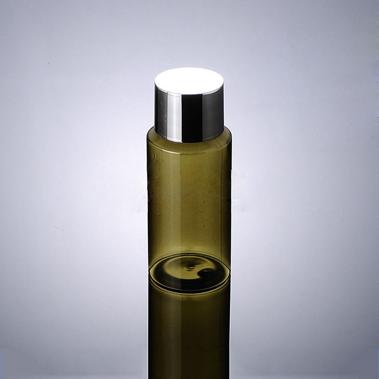 plastic bottle manufacture inclined shoulder sliver screw cap green brown 100ml plastic cosmetic pet bottle
