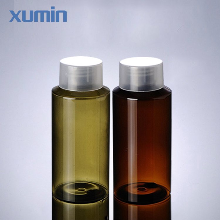 Hot Selling for Plastic Cosmetic Bottles -
 cosmetic packaging Inclined shoulder clear container screw cap 100ml green brown cosmetic PET bottle – Xumin
