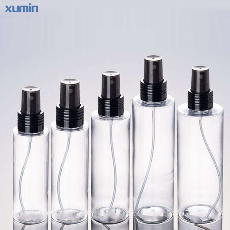 Perfect travel size flat shoulder black spray cap 100ML 120ML 150ML 200ML 250ML cosmetic pet bottle