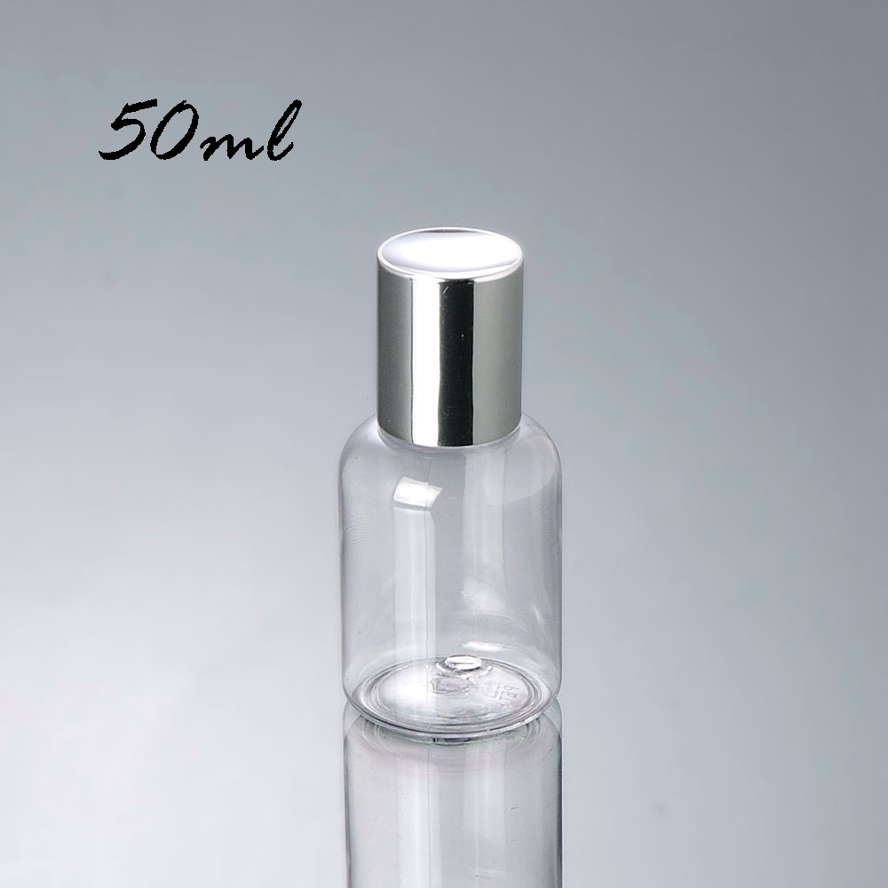 Perfect travel size round shoulder sliver screw cap 50ML 100ML 75ML 250ML clear pet bottle