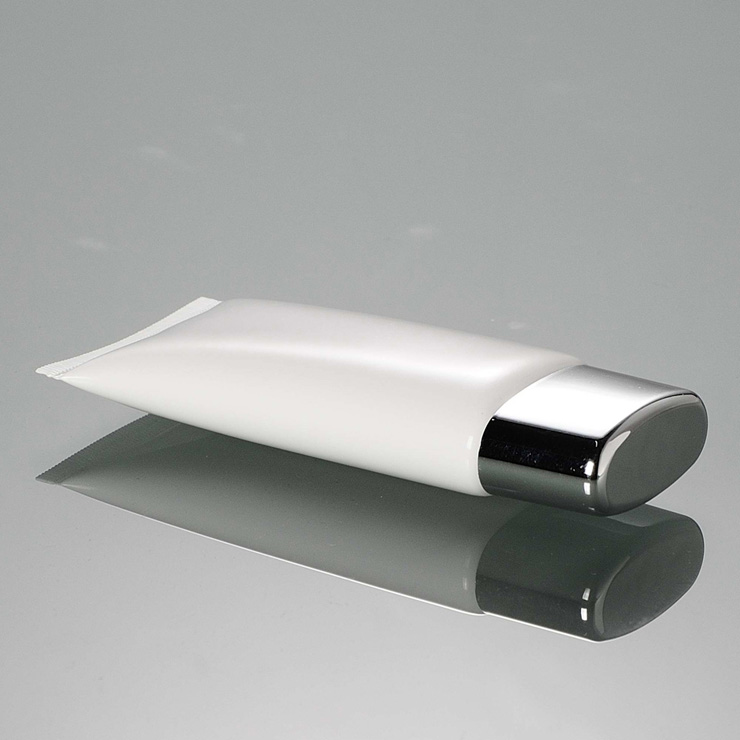 Trade Assurance 50ML 100ML Sliver Aluminum Cap White Flat Plastic Cosmetic Tube For Eye Cream Packaging