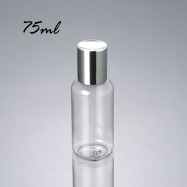 Perfect travel size round shoulder sliver screw cap 50ML 100ML 75ML 250ML clear pet bottle