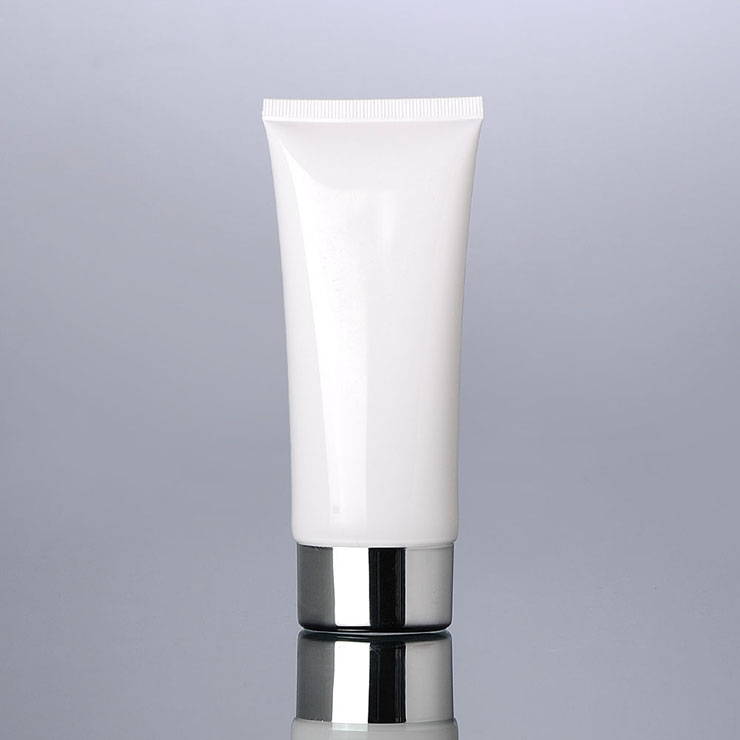Trade Assurance 50ML 100ML Sliver Aluminum Cap White Flat Plastic Cosmetic Tube For Eye Cream Packaging Featured Image