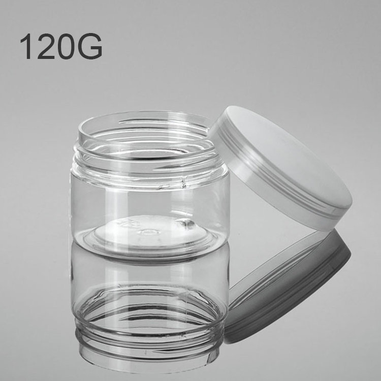 New design clear cap cosmetic packaging 50G 100G 120G 150G 200G clear cosmetic pet plastic jar
