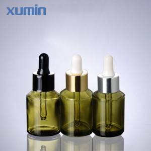 Wholesale cosmetic 30Ml Green Dropper Glass Bottle Black Sliver Golden Rubber Cap Cosmetic Glass Bottle