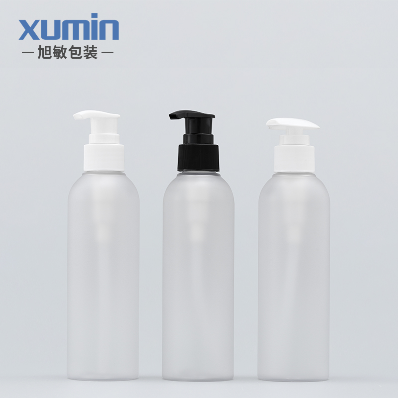 Made in china high-quality pet plastic bottle with 200ML frosted Black  stripe pump and white dome pump bottle Featured Image