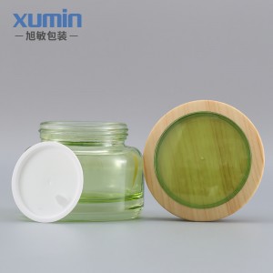 wholesale green luxury cosmetic glass jar 50ml cream jar containers with glass jar bamboo lids