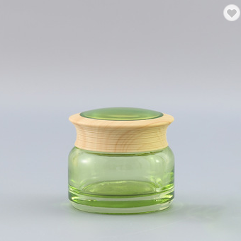 wholesale green luxury cosmetic glass jar 50ml cream jar containers with glass jar bamboo lids Featured Image