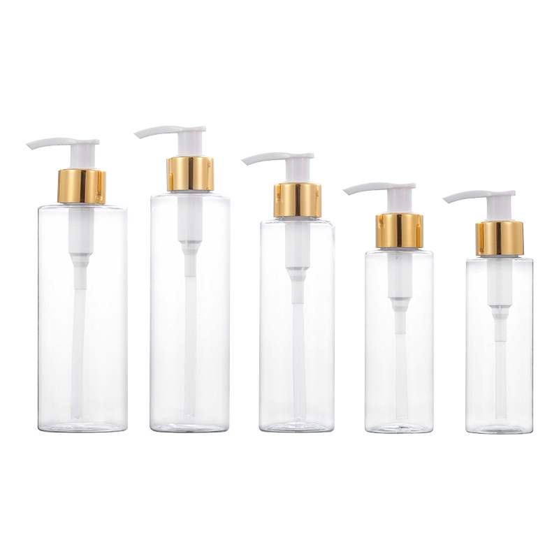 Top Quality Skincare Containers -
 Transparent Gold Circle bottle cosmetic big capacity 100ML 120ML 150ML 200ML 250ML lotion bottle – Xumin