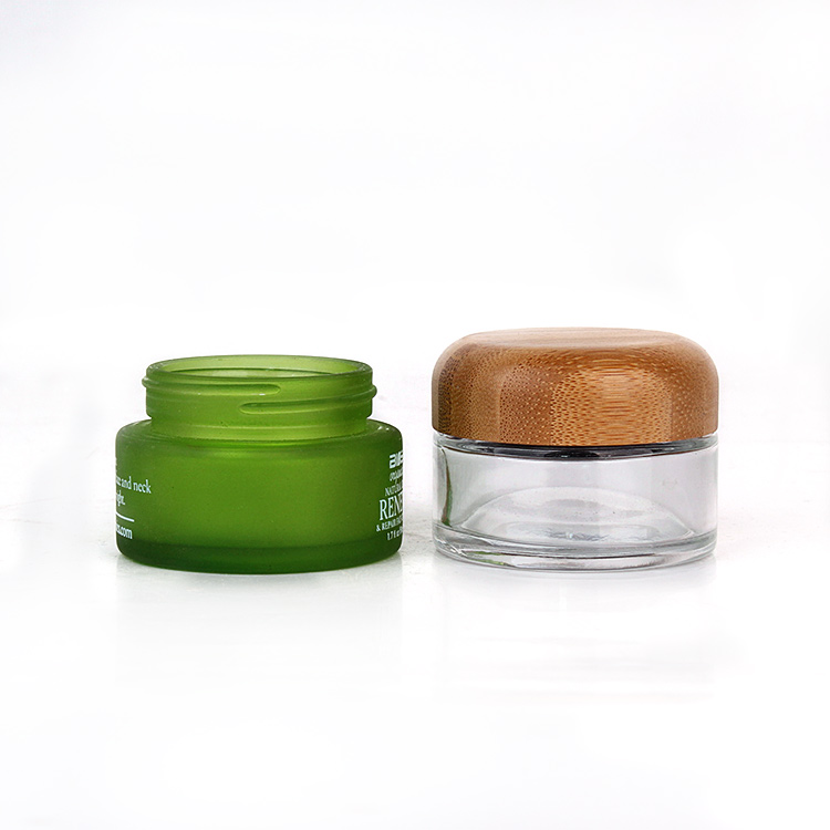 Download Chinese Professional Bamboo Lid Glass Jar Luxury 50ml Cosmetic Packaging Frosted Green Glass Cosmetic Cream Jars Container With Bamboo Lids Yanjia Factory And Manufacturers Yanjia