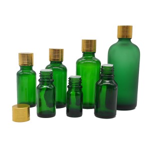 5ml 10ml 15ml 20ml 30ml 50ml 100ml grossist skruv plast cap gröna essentiella oljeglasflaskor med dropper