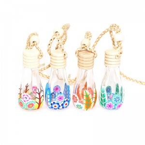 12ml display empty clear logo design cosmetic filling diffuser oil clay hanging car perfume bottle with wooden cap  