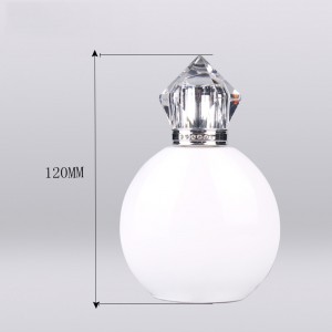 50ml customized high quality  glass ball round white coating perfume bottle with acrylic luxury silver cap