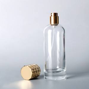 100ml մխոց կլոր Օծանելիք Bottle պիտակներ մաքսային նախագծել հստակ դատարկ Glass Bottle Օծանելիք արտադրողների թագ ոսկու գլխարկով