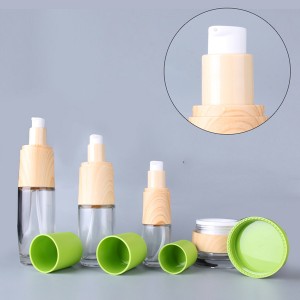 Wholesale Price Design Your Own Perfume Bottle - Wholesale Green high-grade skin care pressure pump lotion glass bottle clear empty face cream jar – Linearnuo