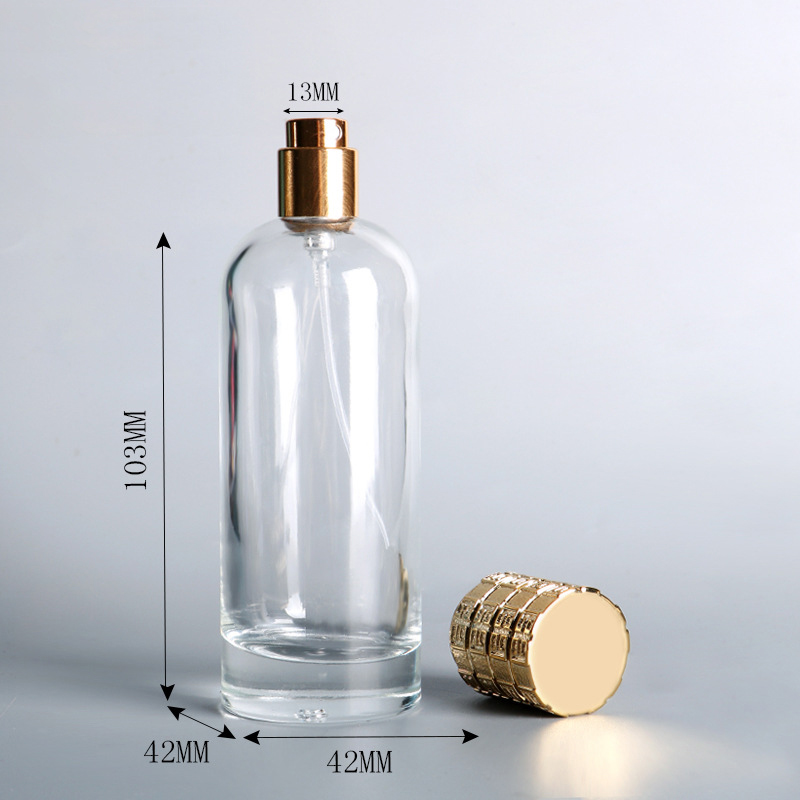 2017 Good Quality 100ml Perfume Bottle - 100ml cylinder round perfume bottle labels custom design clear empty glass perfume bottle manufacturers with crown gold cap – Linearnuo detail pictures