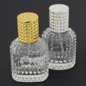 Wholesale perfume bottle 30ml custom label engraved spot clear mini empty glass bottle with goden cap