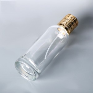 etichette cilindro 100ml bottiglia profumo rotondo design personalizzato chiare produttori di bottiglie di profumo di vetro vuote con tappo oro corona