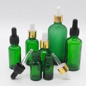 5ml 10ml 15ml 20ml 30ml 50ml 100ml wholesale screw plastic cap green essential oil glass bottles with dropper
