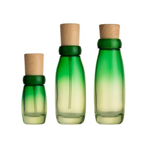 30g 50g / 50 מ"ל זכוכית ציפוי ירוק בצורת עלה העיצוב החדש 120ml 100ml בקבוקים קוסמטיים ריק עם מכסה פלסטיק דפוס במבוק