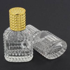 Groothandel parfumflesje 30ml aangepast etiket gegraveerd spot helder mini lege glazen fles met goden dop