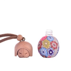 8ml fashion empty doll shape wooden cap hanging car bottle perfume