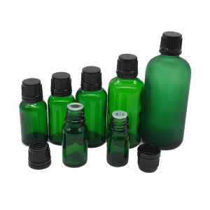 5 ml 10 ml 15 ml 20 ml 30 ml 50ml 100ml veľkoobchod skrutka plastové viečko zelené esenciálny olej sklenené fľaše s kvapkadlom