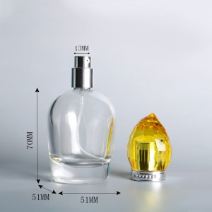 100ml luxury transparent round glass perfume bottle with golden acrylic plastic cap