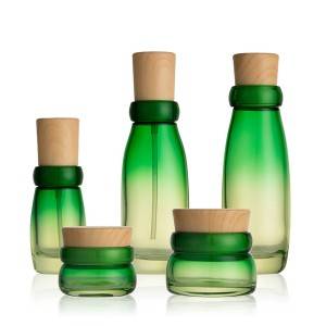 30g 50g /50ml 100ml 120ml new design leaf shape green coating glass cosmetic empty bottles with bamboo pattern plastic cap