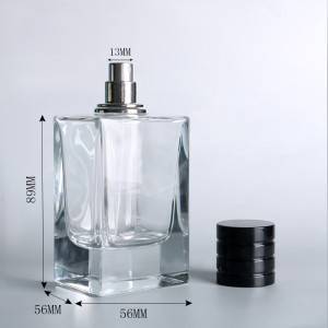 Luxo transparente botella de vidro de perfume cadrado para homes proxectar o seu propio 100ml frasco de perfume con tapa pulverizado UV negro