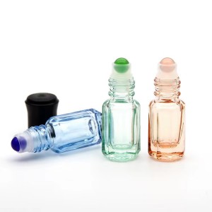 best selling 3ml 5ml 10ml Octagonal roll ball refined oil bottle with colored glass ball