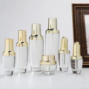 In stock 30ml 50ml 100ml 120ml clear galss cosmetic set with cream jar