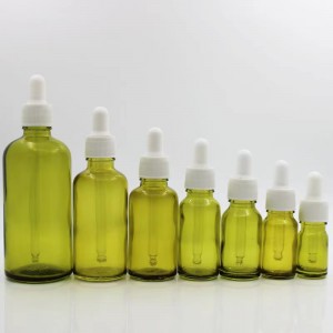 Wholesale olive-green 10ml /15ml 20ml/30ml /50ml serum glass bottle with bamboo dropper