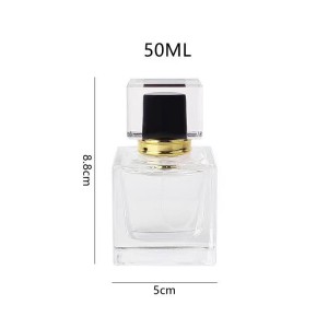 Wholesale cubic shape 50ml perfume glass bottle with lid