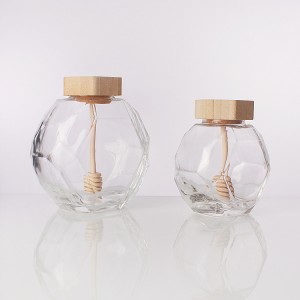 Wholesale new 200ml 380ml diamond cut surface design unique hexagonal glass honey jars with various lids stick