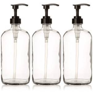 Clear boston glass 16oz soap bottle with pump