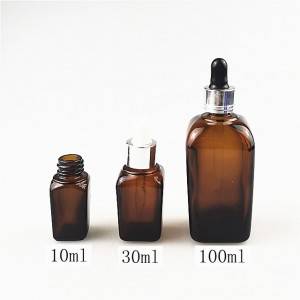 30 ml firkantet ravfarvet dråbeflaske til æterisk olie