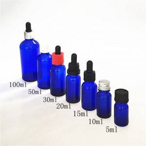 Blue essential oil glass dropper bottle
