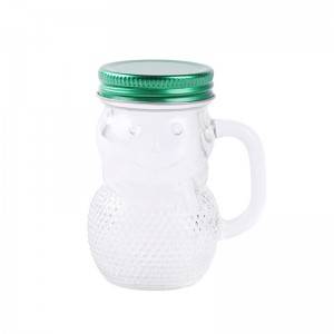 snowman shaped small 4oz glass mason jar with handle