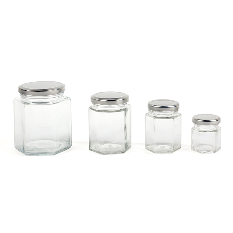 hexagon honey glass jar
