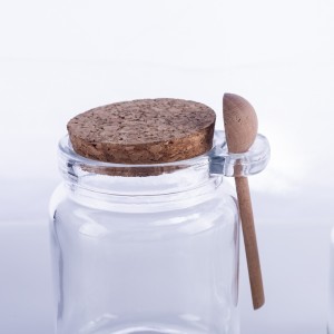 250ml glass honey jar with wooden lid and spoon